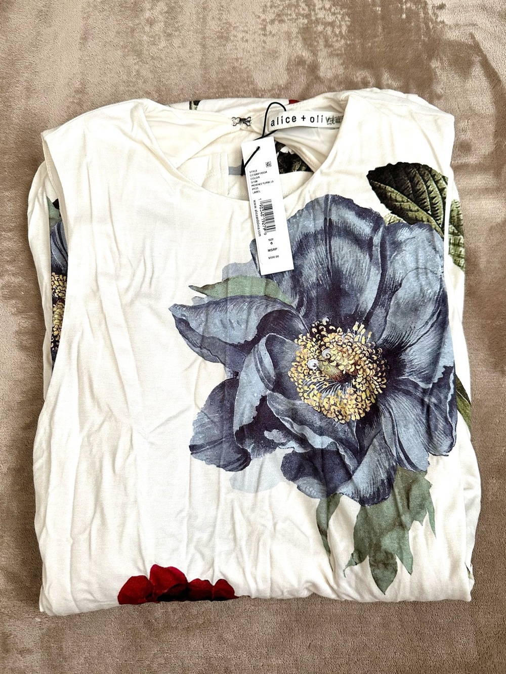 Alice + Olivia White Delora Maxi Dress with Red, Blue and Green Floral Print - Picture 7 of 7